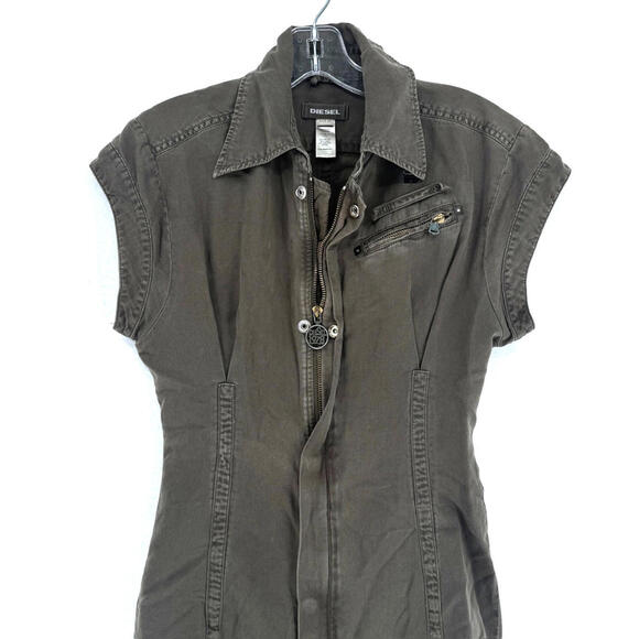 Diesel Green Woven Collared Short Sleeve Utility Cargo Dress Sz XS - Picture 2 of 6